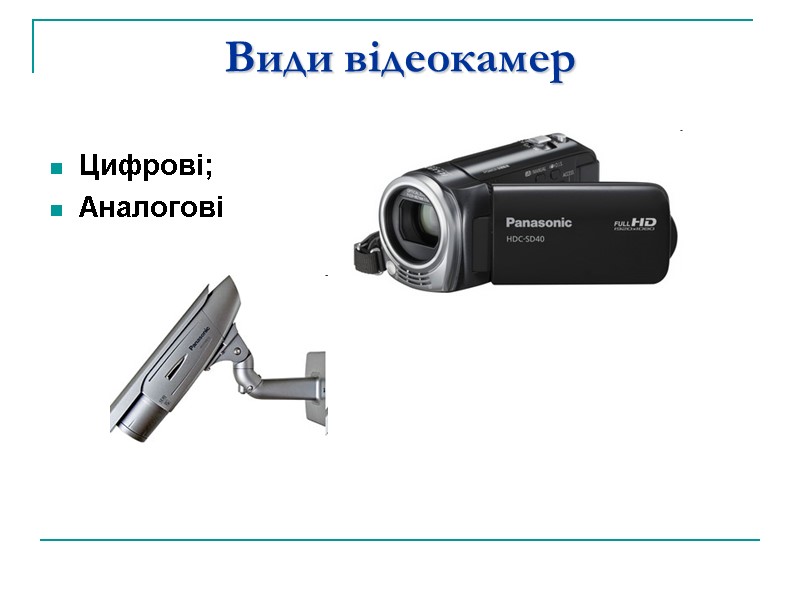 Види відеокамер Цифрові; Аналогові